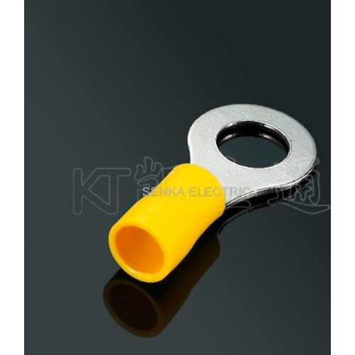 500pcs RV5.5-10 Circular pre-insulating crimp terminal round connectors yellow 3/8 USA screw cold pressed ring terminals