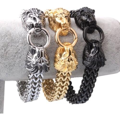 High Quality Figaro Rolo Chain With Stainless Steel Double Lion Head Bracelet Fashion Mens Cuff Jewelry 15mm*8.66"