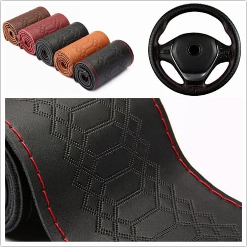 Universal Steering Wheel Cover Embossed Hand Braid Genuine Leather Car Wheel Cover For Steering Wheel