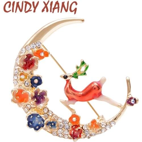 CINDY XIANG Enamel Moon And Deer Brooch Elegant Fashion Animal Design Brooch Pin Fashion Coat Jewelry High Quality 3 Colors