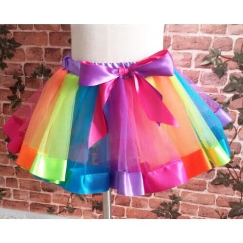 Princess Birthday Party Tutu Pettiskirt Kids Baby Ribbon Flully Rainbow Tutu Skirt