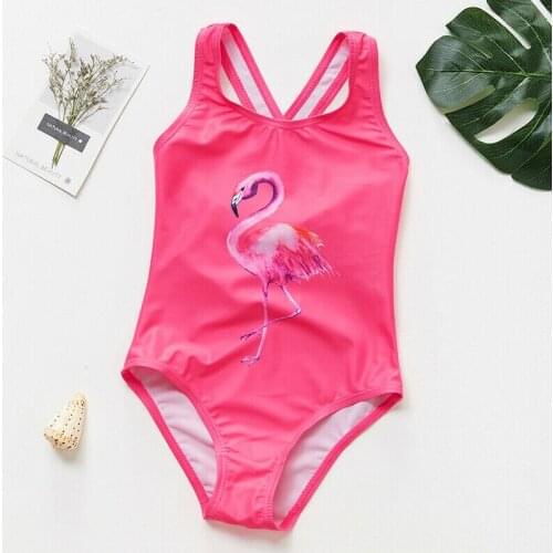 Newest Arrival Cute Flamingo Swimsuit Girls One-piece Swimwear Flamingos Pattern Children Beachwear Bathing Suit for 2-8Years