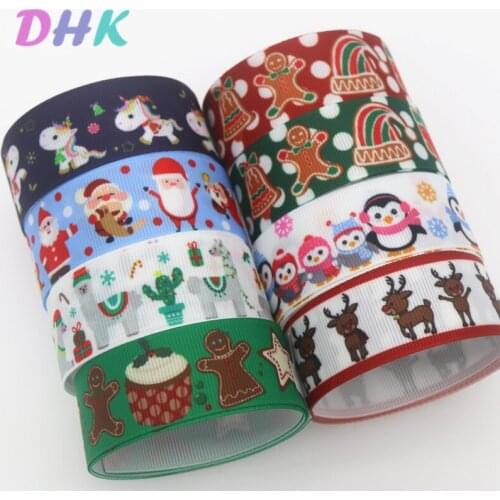 DHK 50yards christmas horse santas Printed Grosgrain Ribbon Accessory Hairbow Headwear Decoration DIY Wholesale OEM S1297