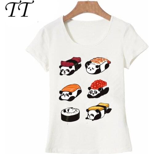 Sushi panda design T-Shirt fashion women short sleeve summer hipster cool woman t-shirt cartoon casual Tops cute girl Tee