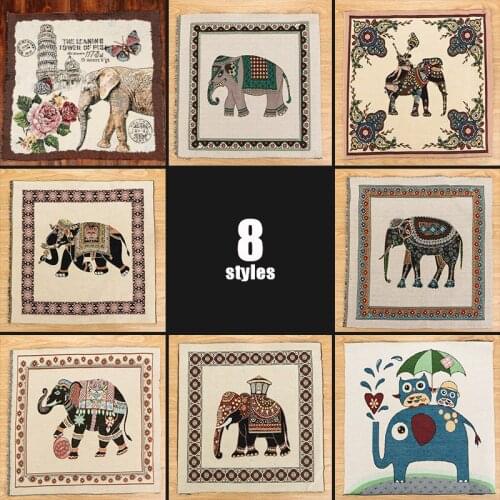 50x50cm Ethnic Style Vivid India Elephant Printed Cotton Flax Fabric Diy Sewing Sofa Cushion Cover Pillowcase Patchwork Fabric