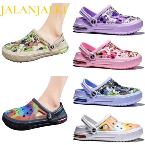 JALANJALKI Summer Women Sandals Non-slip Men Clogs Candy Color Femal Slippers Colorful Printing Air Cushion EVA Outdoor Shoes