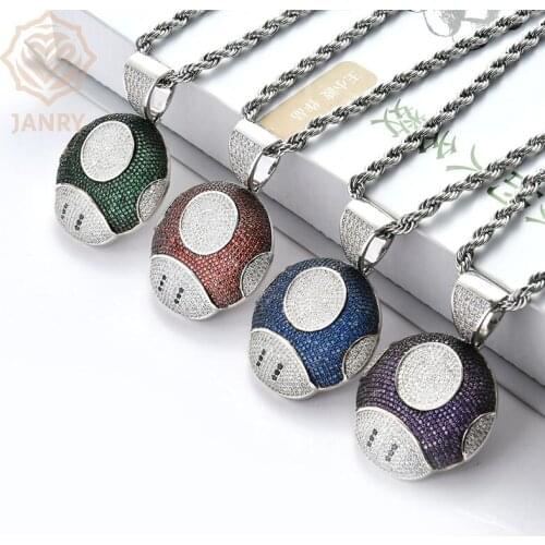 JANRY Cartoon Personality Mushroom Head Pendant Necklace Micro-inlaid Zircon Men Women Hip Hop Necklace With 60cm Chain