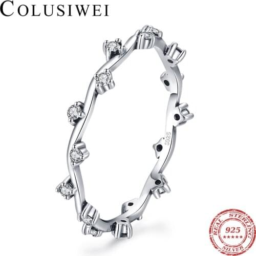 Colusiwei Authentic 925 Sterling Silver Dazzling Clear CZ Zircon Finger Rings for Women Anniversary Statement Elegant Jewelry