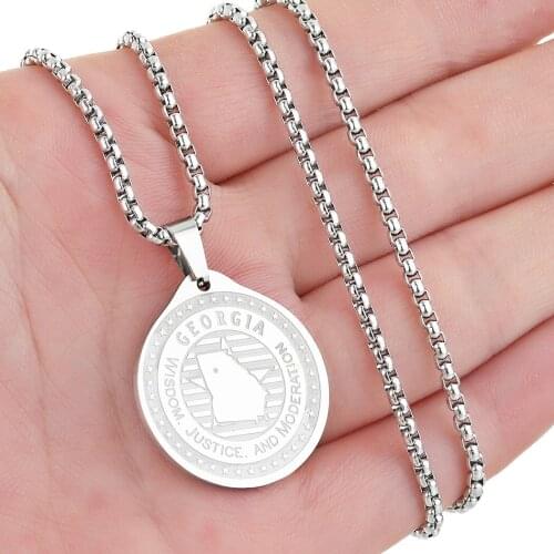 Cxwind Stainless Steel American States Collection Georgia. GA Pendant Choker Necklaces For Women Girl Charm Chain Jewelry Gift