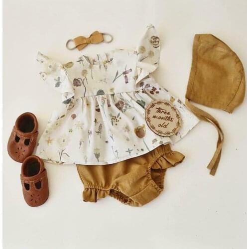 Summer Baby Girls Clothes Set Newborn Kids Floral Top T-shirt Pants Hat Outfit Sequins 4PCS Outfits Clothing