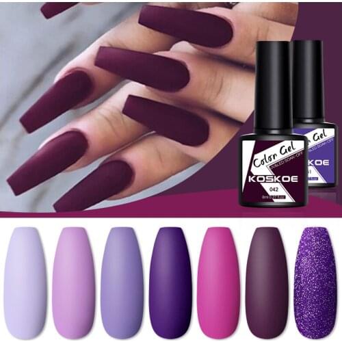 KOSKOE 8ml Purple Color Gel Nail Polish Matte Top Coat Semi Permanent Hybrid Soak Off Nail Art UV Gel Varnish All For Manicure