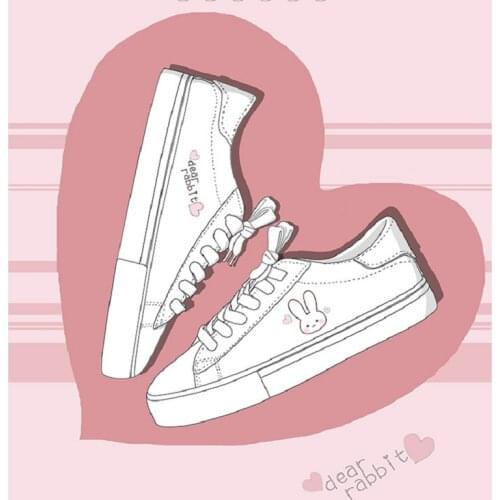Spring Women Sneakers Lovely Kawaii Rabbit Print Fashion Women Sneakers Woman Vulcanized Shoes Female Pu Leather Casual Shoes