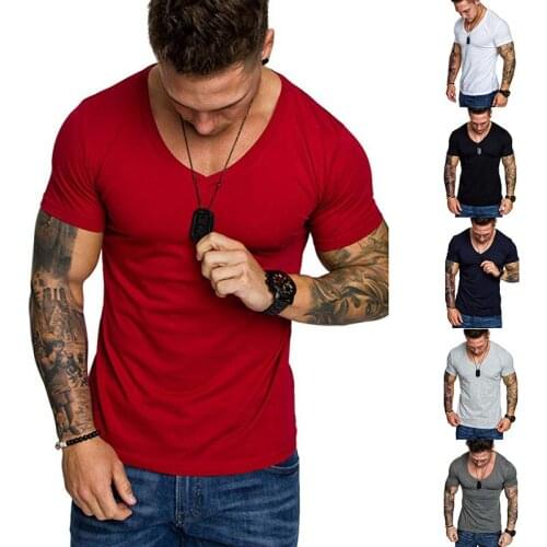 Summer Brand Fashion Casual Short Sleeves T-Shirt Men V-neckHip Hop Streetwear Tops Tees Male Slim Funny T-Shirt Plus Size M-3XL
