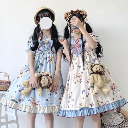 Moon Island Lolita Summer Dress Lolita Daily Light Sweet Cute Girl Short Sleeve Op Dress kawaii clothing fairy kei lolita dress