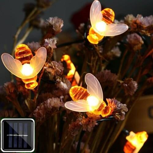 Honey Bees Solar String Lights with 30 LEDs Outdoor Waterproof Decor for Garden Patio Decorations Warm White