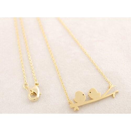 Fashion Two Lovely Singing Birds Stand On Branch Pendant Necklace Charm Chain Best Friend Gift Free Shipping Wholesale