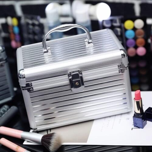 Fashion Silver Cosmetic Bags for Women Girls Large Capacity Metal Storage Boxes Professional Portable Safe Cosmetics Case