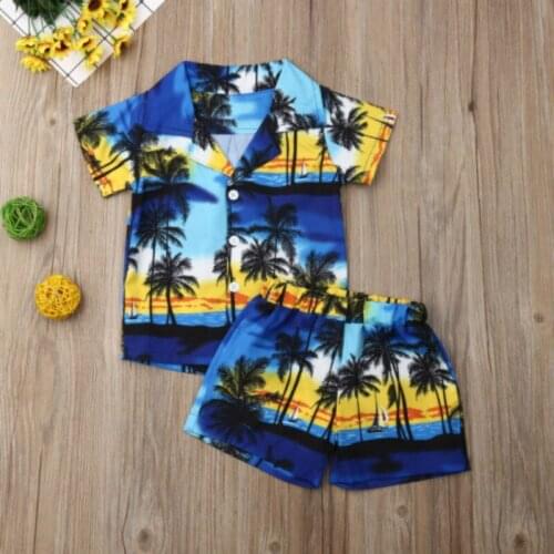 2021 Fashion Summer Boys Clothes Set Holiday Boy Shorts Outfit 2Pcs Clothes Sets Beach Coconut Tree Print Shirt+Shorts 1-5T