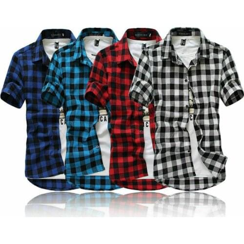 Men Fashion New Hot Sale Casual Slim Fit Dress Shirt Checks Short Sleeve Leisure Shirts Tops