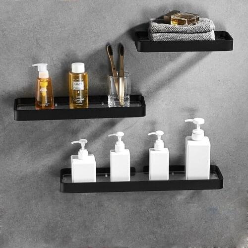 Wall-Mounted Storage Shelf Bathroom Shelf Glass Shelf Free Perforated Space Aluminum Dressing Table Black/Silver