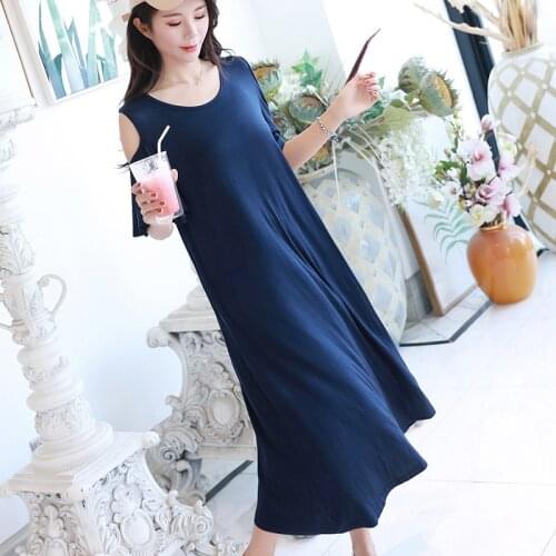 Modal Cotton Nightgowns For Women New Sexy Leakage Shoulder Long Dress Loose Sleepwear Nightshirt Female Home Clothes