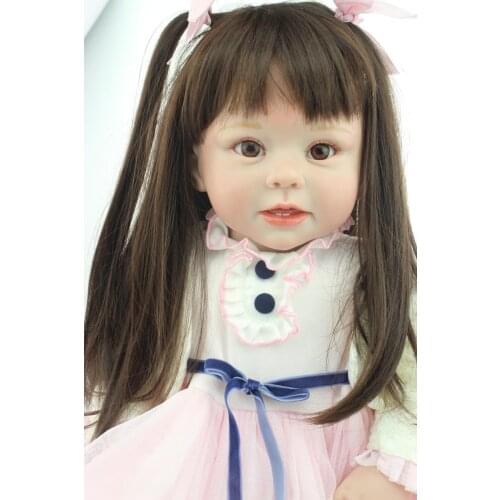 New arrival 70CM big handmade silicone baby-reborn dolls/ babies toddler dolls long brown hair lovely girl dolls for kids