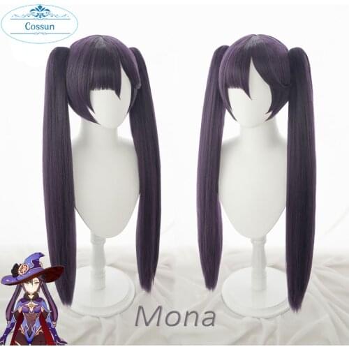 Mona Cosplay Wig Genshin Impact Cosplay Purple Heat Resistant Synthetic Hair Mona Halloween Cosplay