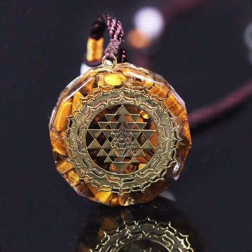 Orgonite Pendant Sri Yantra Necklace Tiger Eye Necklace Sacred Geometry Energy Healing Yoga Jewelry