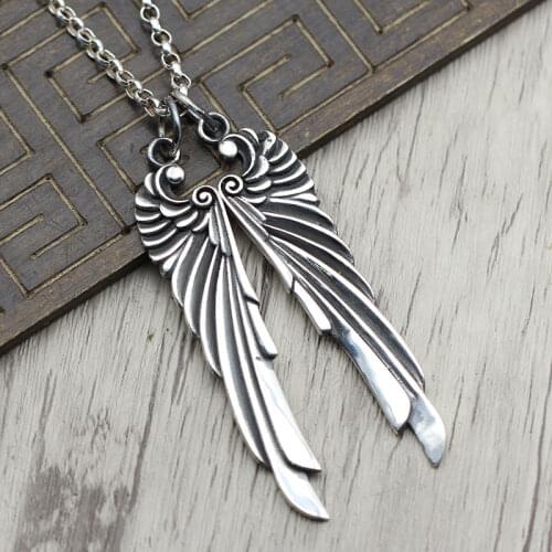 S925 silver personality carved angel wings Pendant Jewelry Silver Necklace Pendant and punk trendsetter