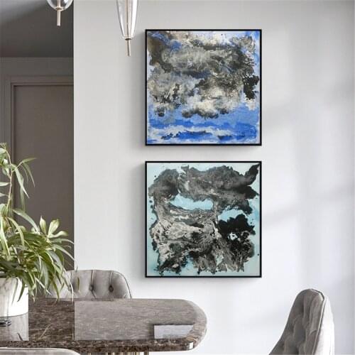 Nordic Blue Abstract Art Ink Graffiti Poster Canvas Print Painting Wall Art Living Room Home Decoration