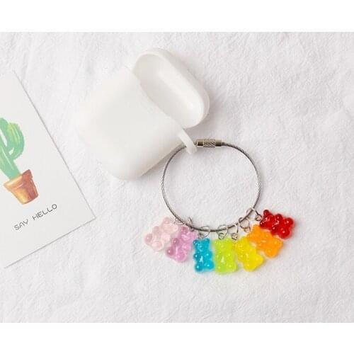 Cute Cartoon Rainbow Multicolor Bears Keychain For Girl Women Key Chains Ring Car Bag Pendent Charm Airpods Accessories D329
