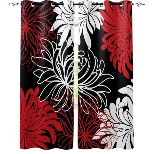 Flower Red White Black Chrysanthemum Blackout Curtains For Living Room Bedroom Window Treatment Blinds Drapes Kitchen Curtains
