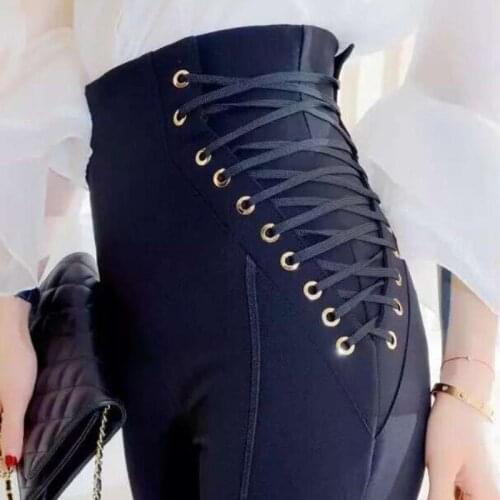 Top Spring New Lace Up design High Waisted Pants Women Pencil Pants Pantalones Mujer Females Calcas Femininas