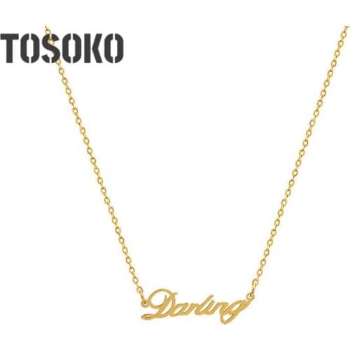 TOSOKO Stainless Steel Jewelry English Darling Necklace Womens Fashion Simple Clavicle Chain New Year Gift BSP645