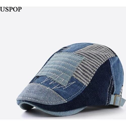 USPOP Mens cap patchwork demin beretd newsboy caps male autumn caps