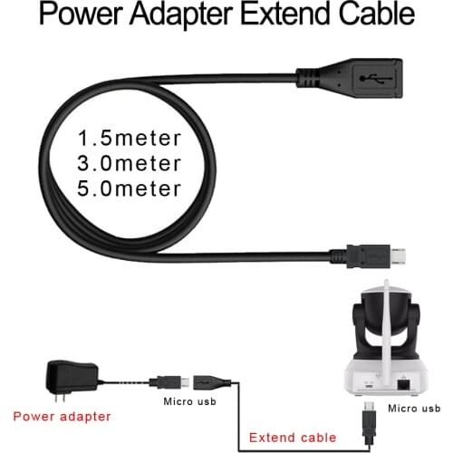 Wifi IP Camera Power Adapter extend Cable Micro USB connector 5V2A 1m 3m 5mr for Vstarcam C7824WIP New Version and other camera