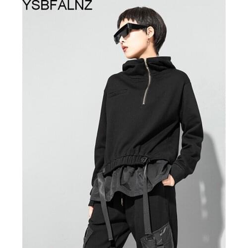 2021 Black Plus Size Ruffle Patchwork Sweatshirt Long Sleeve Women Hoodies Loose Zipper Pullover Clothes Fashion Autumn Winter