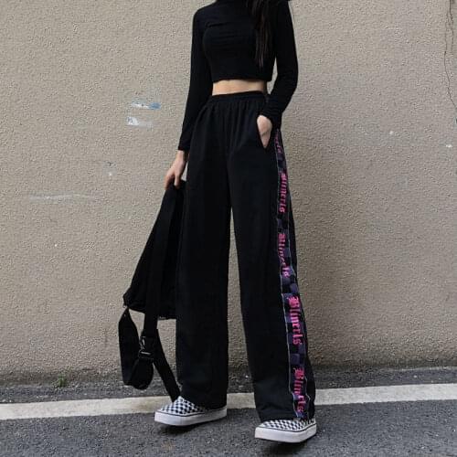 HOUZHOU Harajuku Streetwear Print Jogging Sweatpants Women Baggy Korean Fashion Black Joggers Sports Pants Wide Leg Trousers