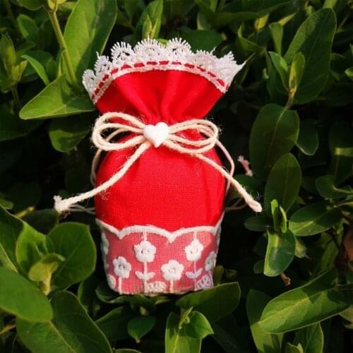 1pcs Christmas Packaging Lace Jewelry Gift Bag Candy Dragees Drawstring Bag for Home Holiday Party DIY Decoration Wedding Bags