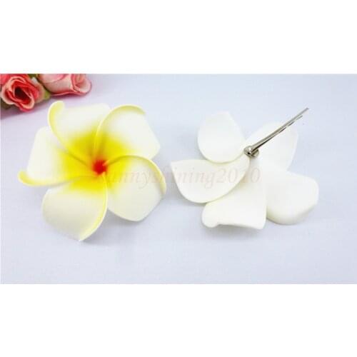 20 white color Foam Hawaiian Plumeria flower Frangipani Flower bridal hair clip 6cm