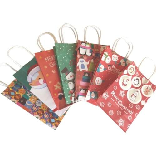 30pcs/lot Gift Decoration Paper Bag Merry Christmas Gift Bag With Handle 21x13x8cm Lovely Christmas Tree Santa Claus Paper Bag