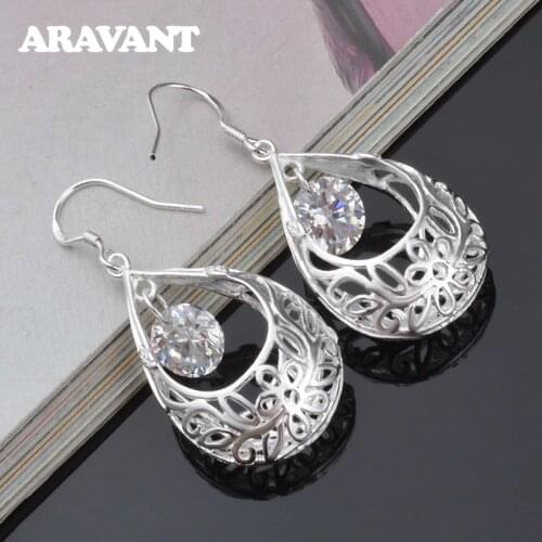 925 Silver Earrings For Women Hollow Water Drop Earring Wedding Jewelry