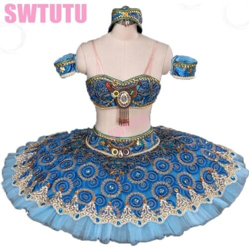 Free shipping Adult split ballet tutu in blue stage costumes girls Adult Ballet Dance Clothing platter ballet tutu BT9057