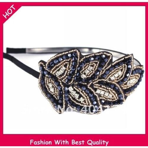 Freeshipping wholesale fashion crystal beads handmade leaves design headband hairband with gems 12pc/lot