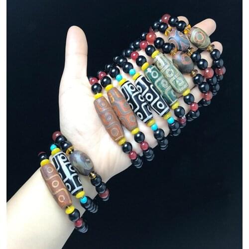 Tibetan nine-eyed dzi bracelet Three Eyed Dzi Bracelet Sardonyx Buddhist Bead Bracelet Mens and womens agate dzi beads