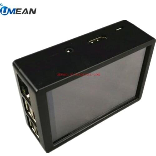 Raspberry Pi case support 3.5 inch display box replaceable cover plate mounting fan compatible RPI 3 model B+ ABS Black