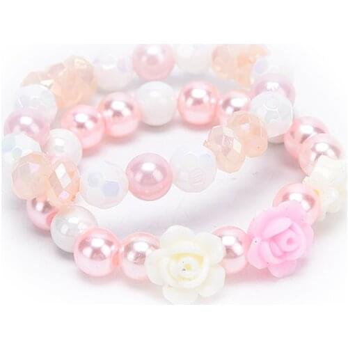 2Pcs Children Princess Hand Bracelets Lovely Design Gifts Cute Flower Beads Bracelet Elastic Jewelry Bracelet