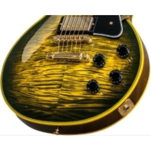 Lvybest electric guitar yellowish binding with yellow center color and black edge burst. small heel joined and gold parts