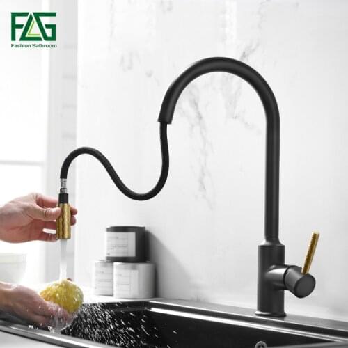 FLG Kitchen faucet Pull Out Cold and Hot mixer tap Black White water Single Holder faucet kitchen sink faucet