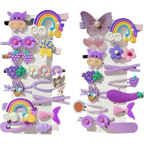 Kawaii Fruit Barrette Hair Clips Purple Cartoon Hairpin Rainbow Flowers Clouds Hairpins For Girl Headdress Accessories